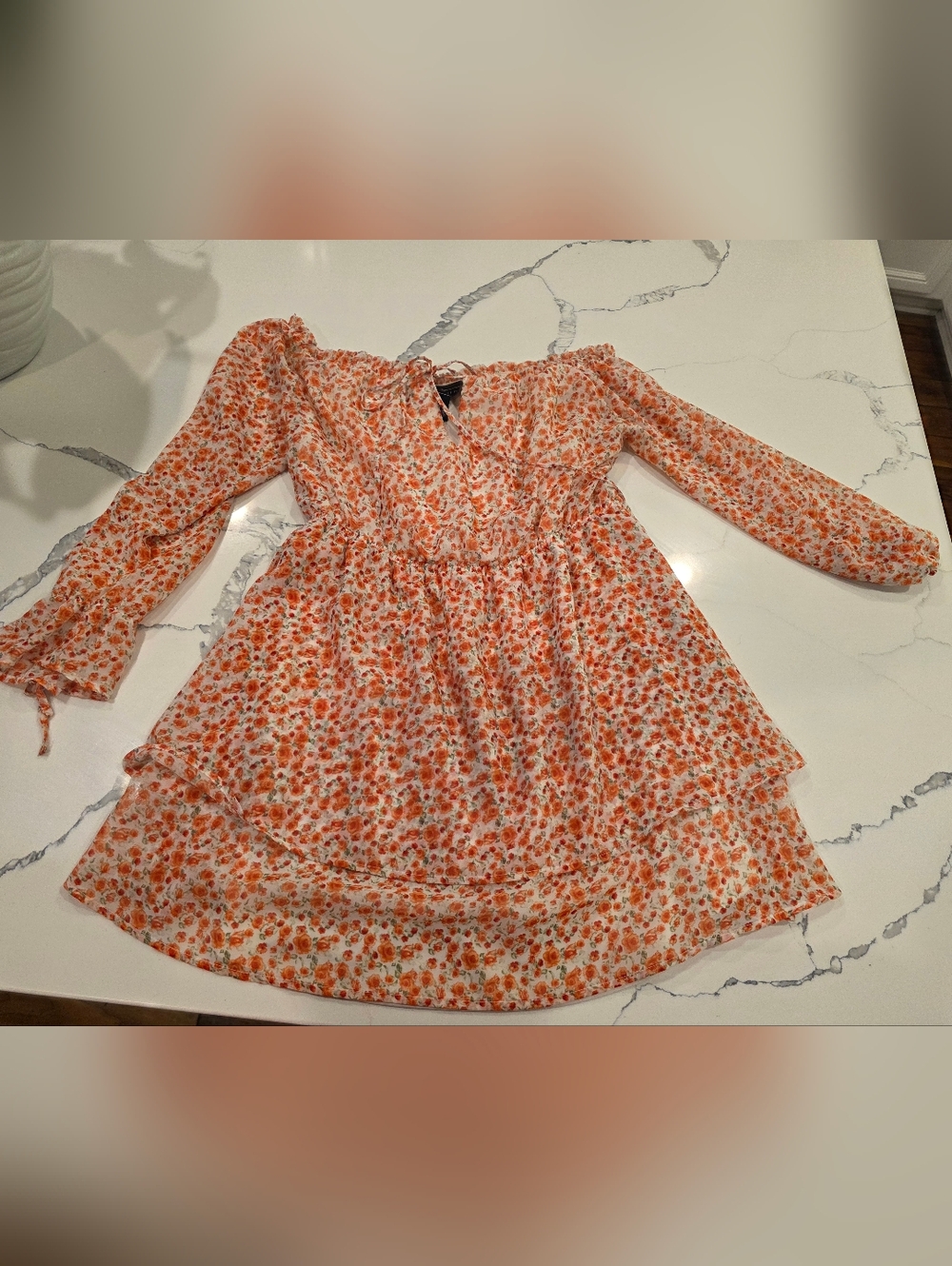 Polly & Esther Orange and Cream Floral Ruffle Mini Dress